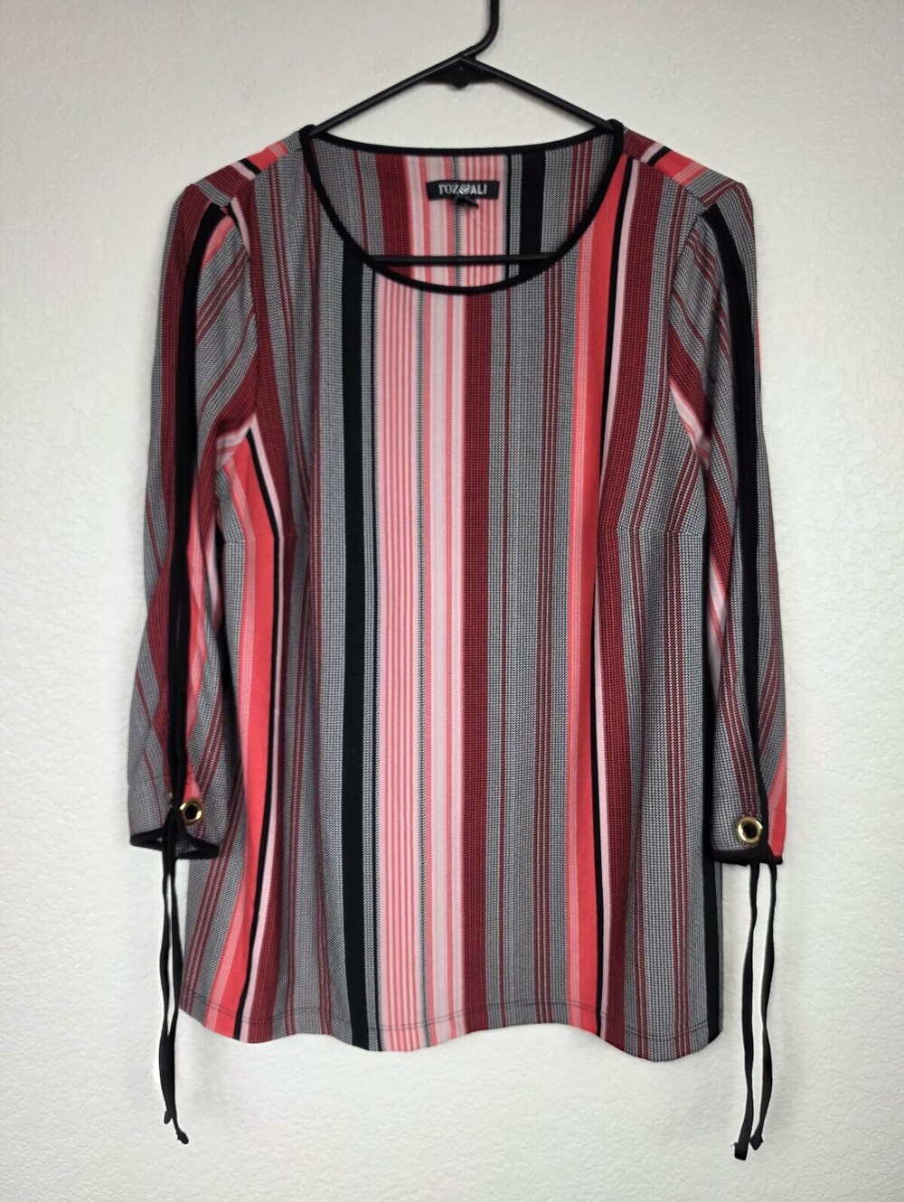 Roz & Ali Petite Medium Striped 3/4 Sleeve Top